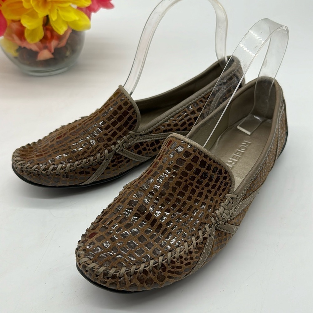 Robert Zur Brown Snakeskin Print Slip On Loafer Size 7.5 MCL6486